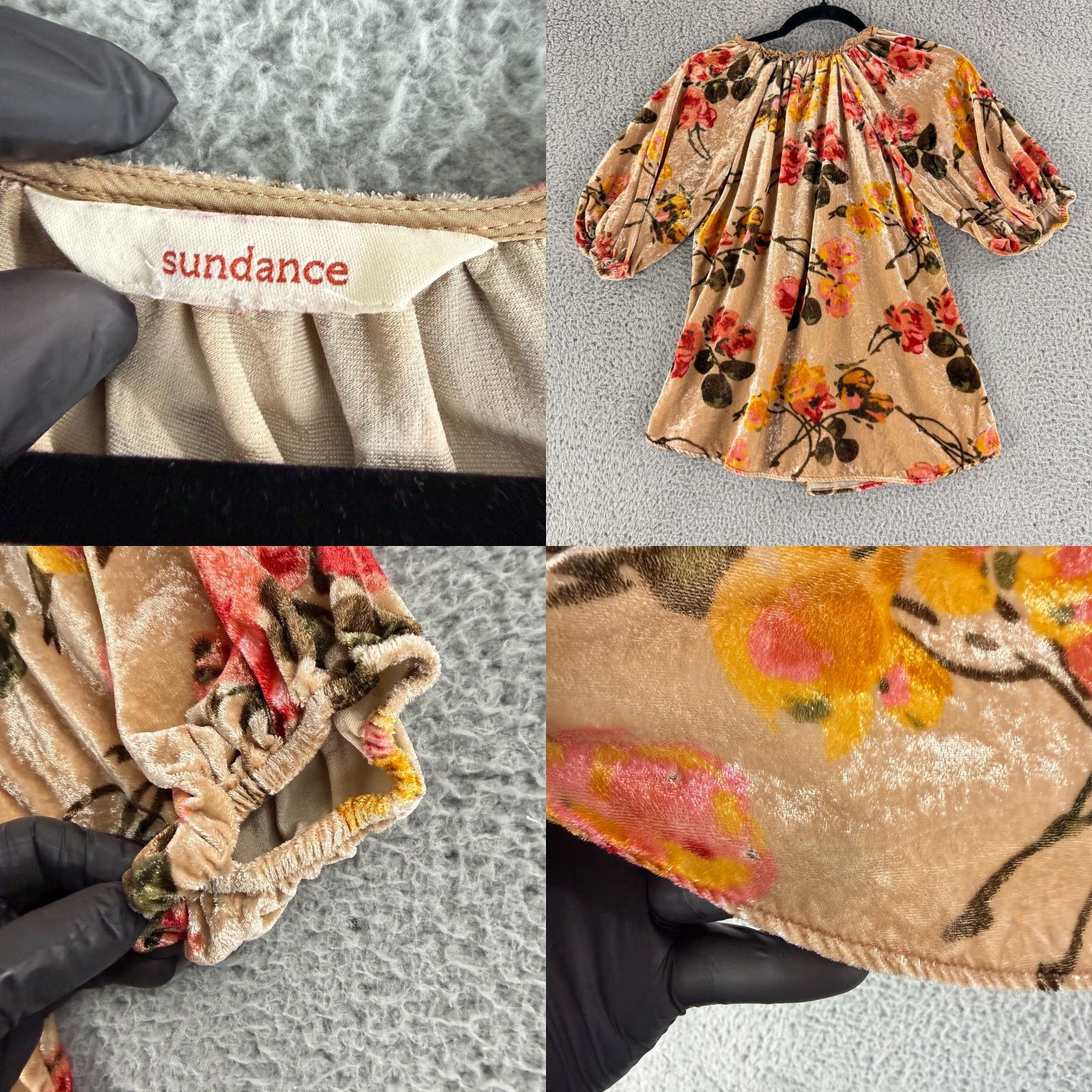Vintage Sundance Top Womens Small Brown Floral Velvet Puff Sleeve Pullover Casual Shirt Bodice Blooming Bohemian City Wool? Size S / US 4 / IT 40 - 8 Thumbnail