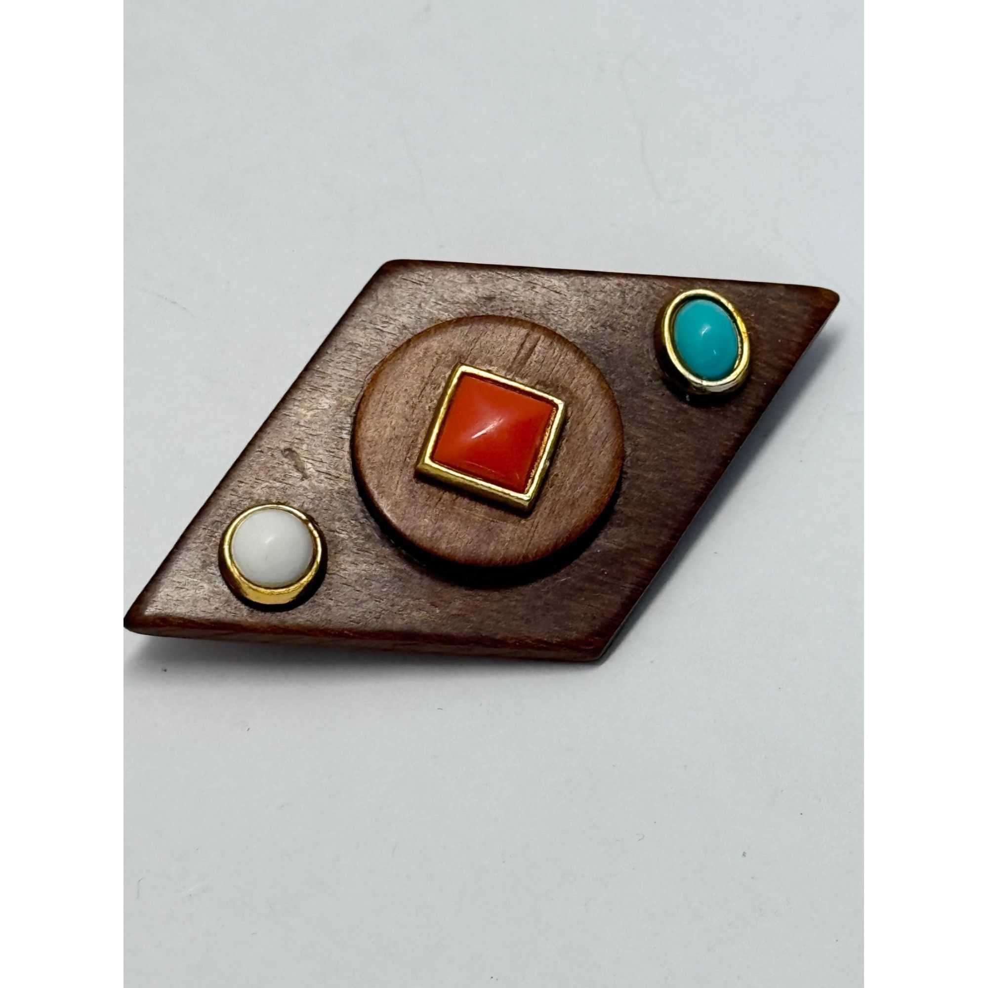 Vintage Vintage wooden stone brooch pin Size ONE SIZE - 2 Thumbnail