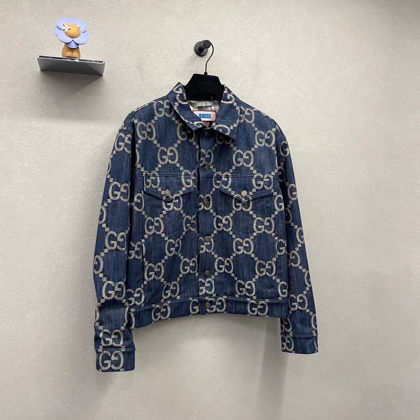 gucci denim double g printed jacket