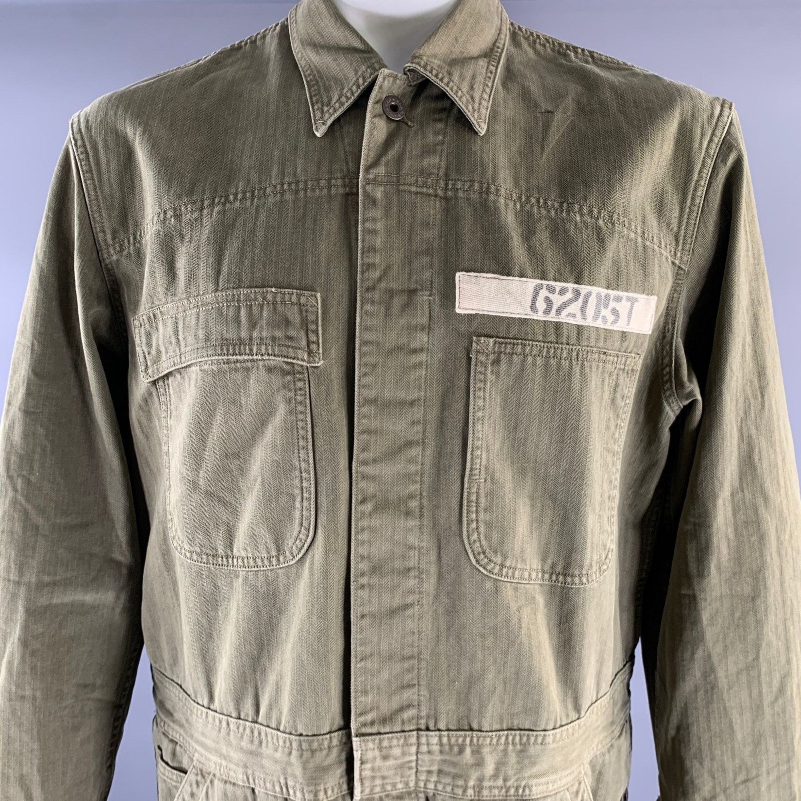 Ralph Lauren XL Green Herringbone Cotton Boiler Jumpsuit Size US 30 / EU 46 - 4 Thumbnail
