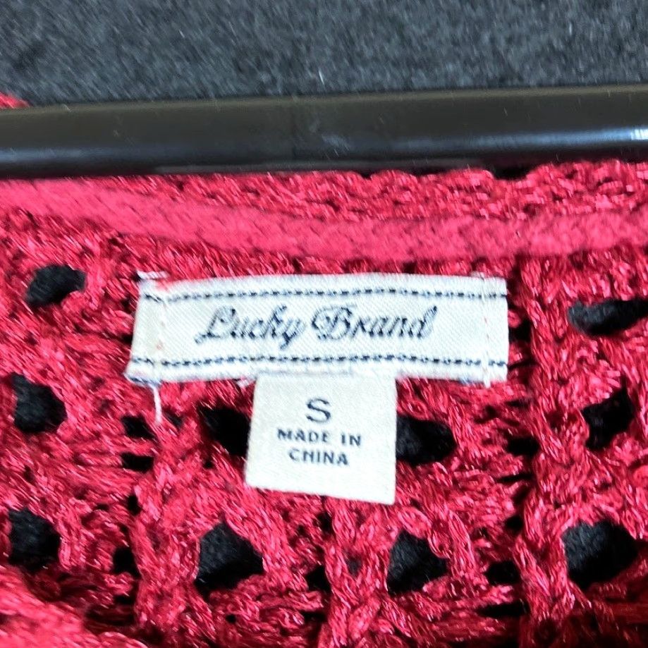 Lucky Brand Lucky Brand Womens Sweater Metallic Red Open-Knit Pullover S Short Sleeve Casual Workwear Party/Cocktail Knit Slim Relaxed Mens? Size S / US 4 / IT 40 - 6 Thumbnail