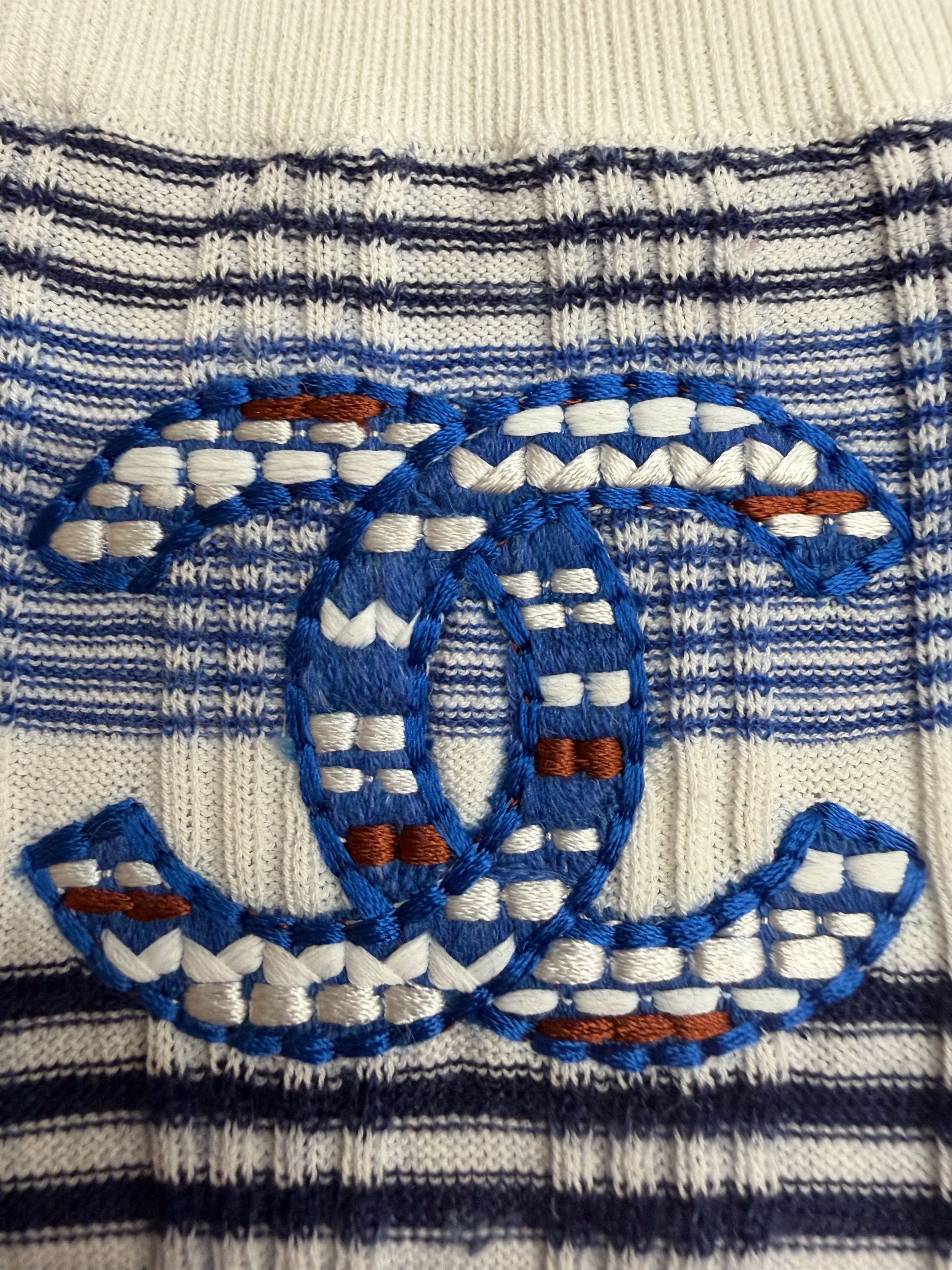 Chanel 21C White Orange Striped CC Logo Top Short Pullover Shirt 38 Size XS / US 0-2 / IT 36-38 - 7 Thumbnail