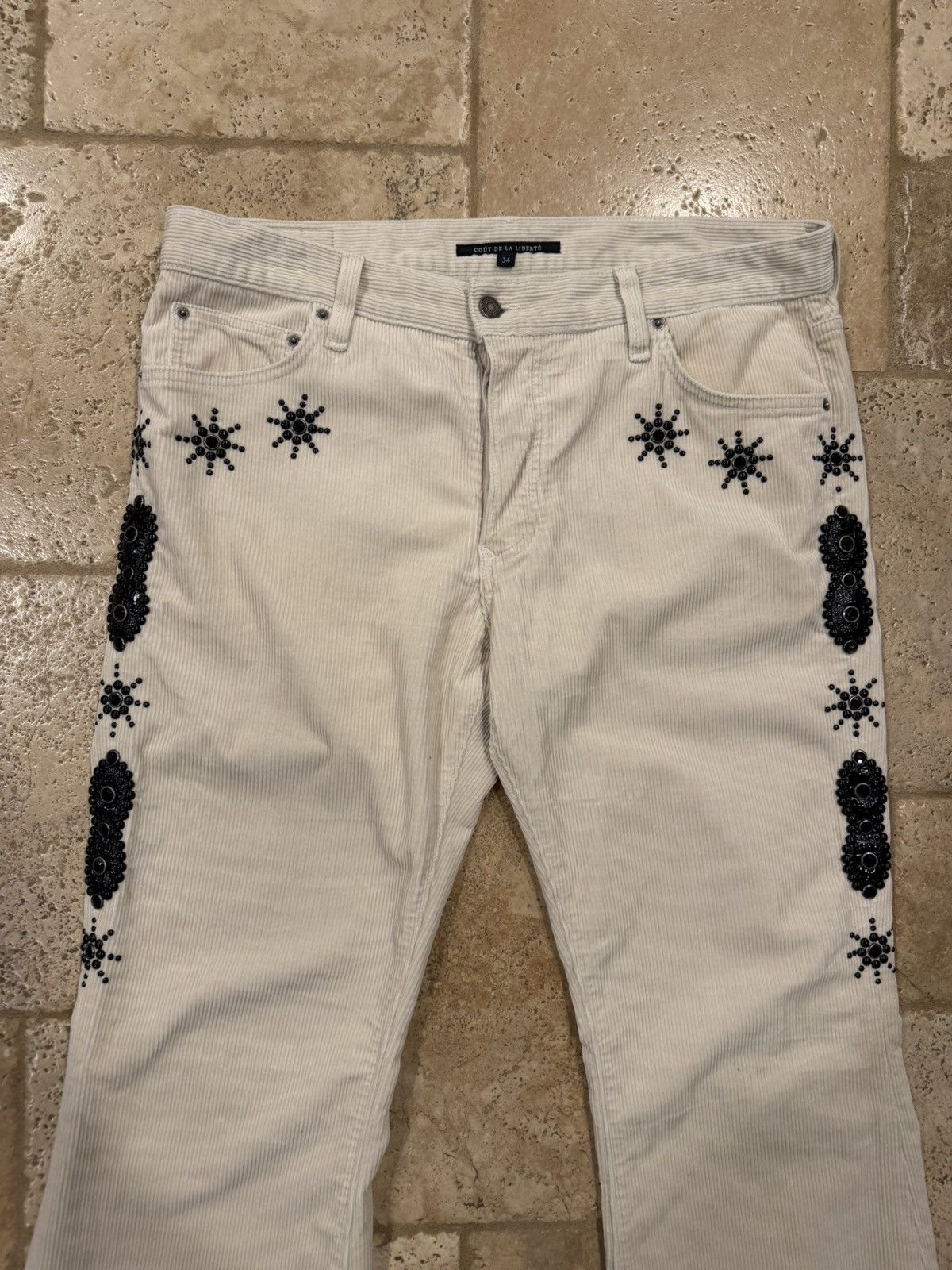 Cout de la Liberte Coût De La Liberté Jimmy-Star Studs Cord Flare Ivory Pants Size US 34 / EU 50 - 3 Thumbnail