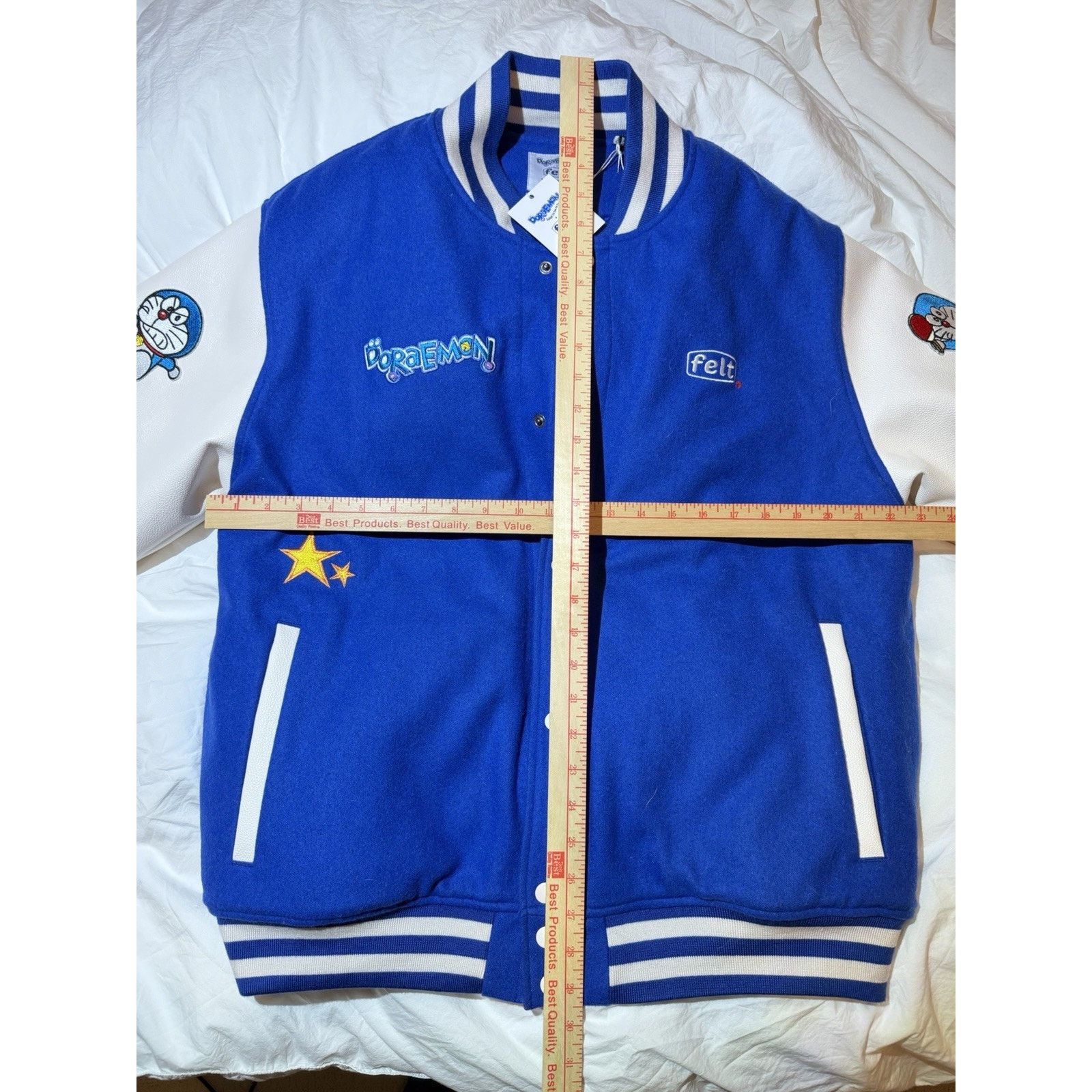 Felt Doraemon Varsity Jacket Blue White Leather X-Large, Men's (Size Xl) — image 4 of 5