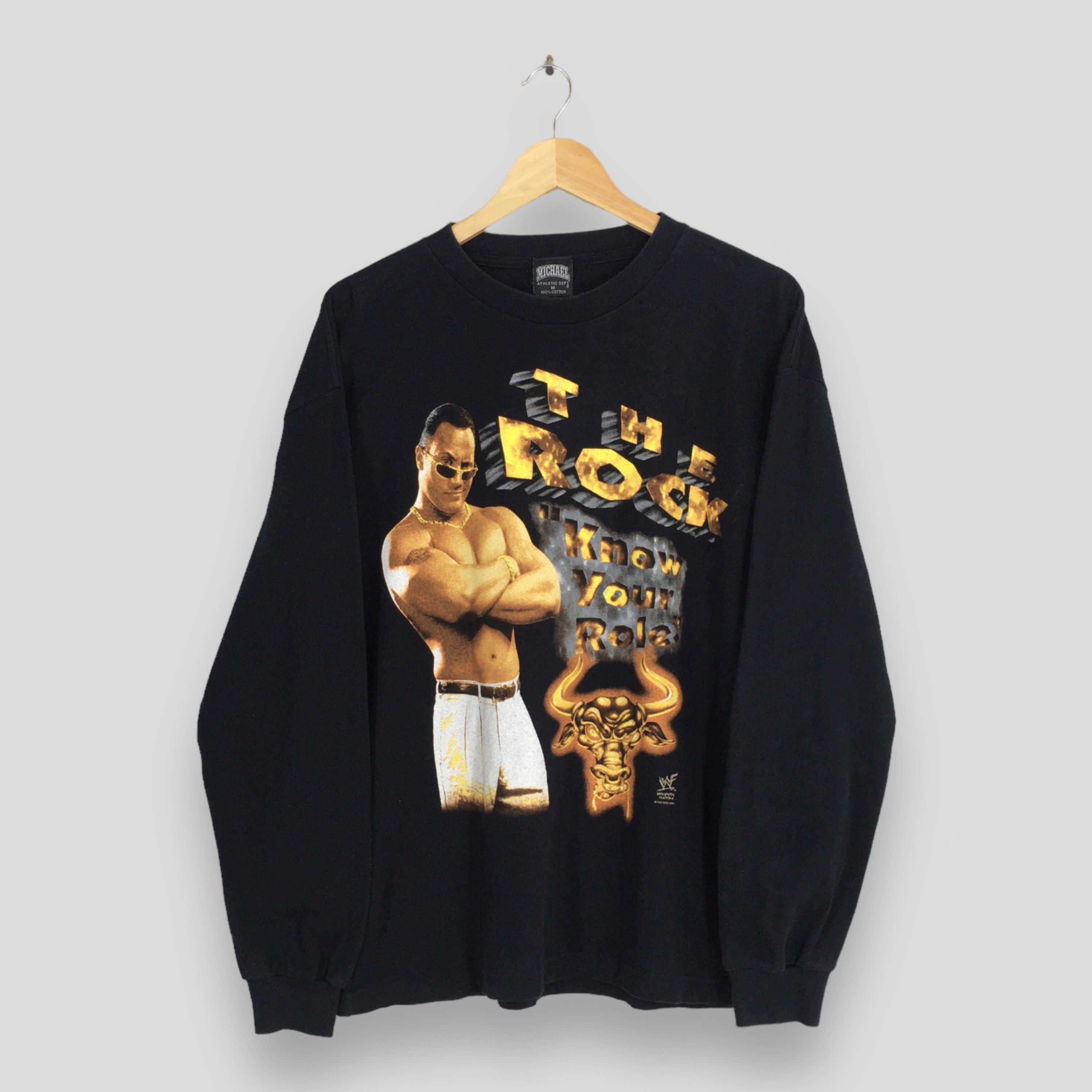 Vintage × WWE × WWF Vintage 90's WWE The Rock Dwayne Black T Shirt Medium Size US M / EU 48-50 / 2 - 1 Thumbnail