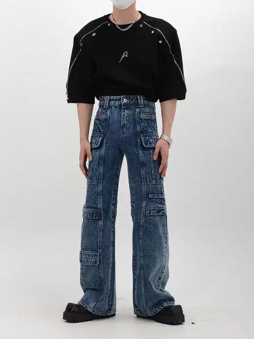 Japanese Brand × Jean Micro-flare jeans with retro unique pockets Size US 32 / EU 48 - 2 Thumbnail