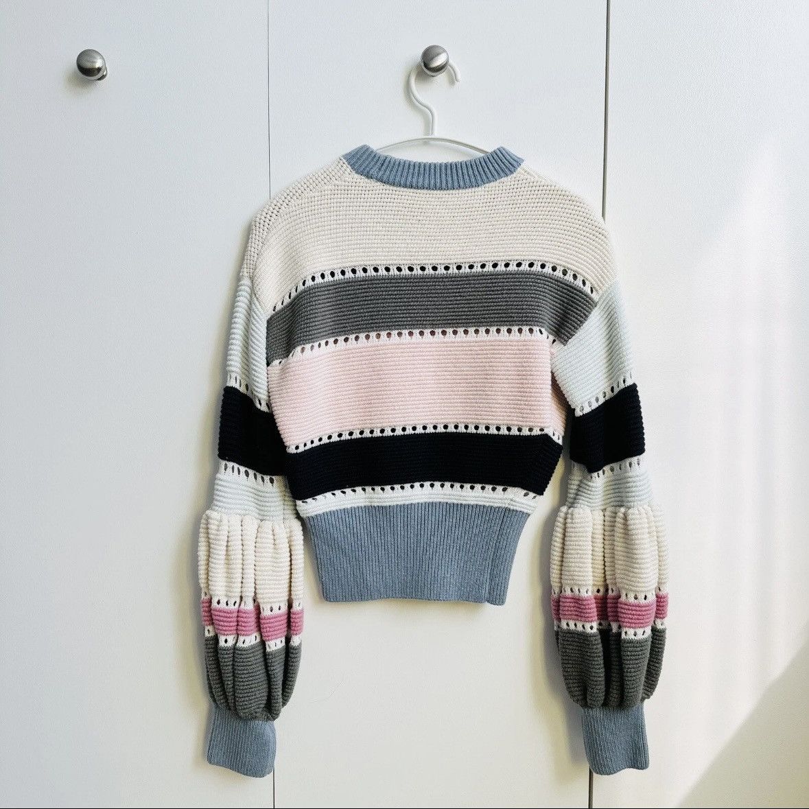 Self-Portrait Self-Portrait Striped Balloon Sleeve Cropped Sweater Size S / US 4 / IT 40 - 7 Thumbnail
