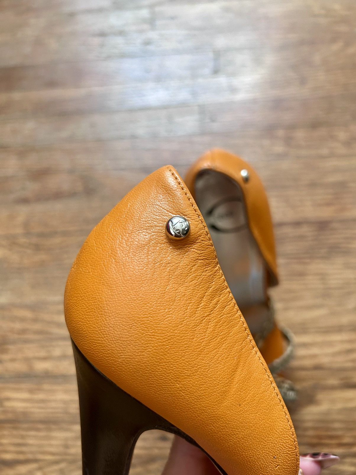 Roberto Cavalli Roberto Cavalli Orange & Black Heels with Snakeskin Straps Size US 7.5 / IT 37.5 - 10 Thumbnail