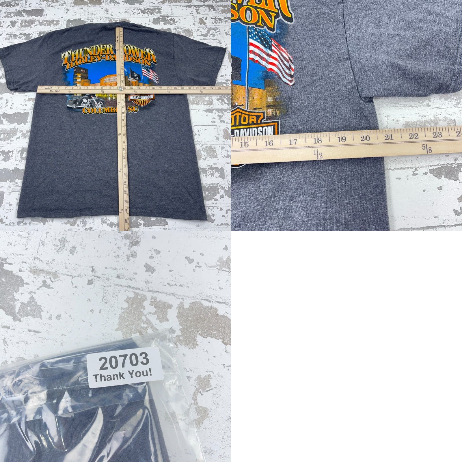Harley Davidson Harley-Davidson Shirt Men Large Gray Tee Biker Motorcycle Thunder Tower Adult Graphic Print Short Sleeve Crew Neck Jersey Cotton 80s Retro Logo USA Size US L / EU 52-54 / 3 - 8 Thumbnail
