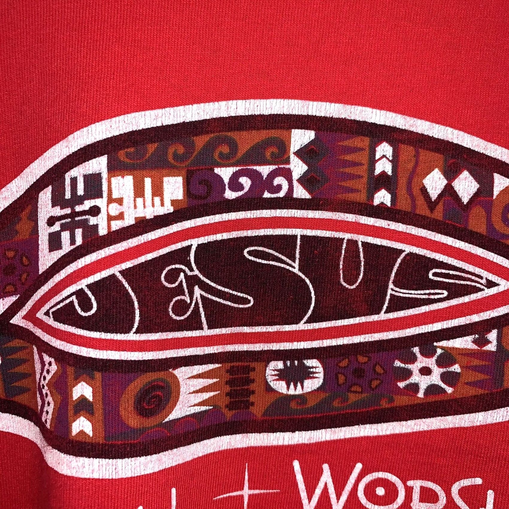Vintage VINTAGE Red Bar Anvil Tee Distressed Jesus Ichthys Love All Worship One Long Sleeve T-Shirt Red Large Size US L / EU 52-54 / 3 - 5 Thumbnail
