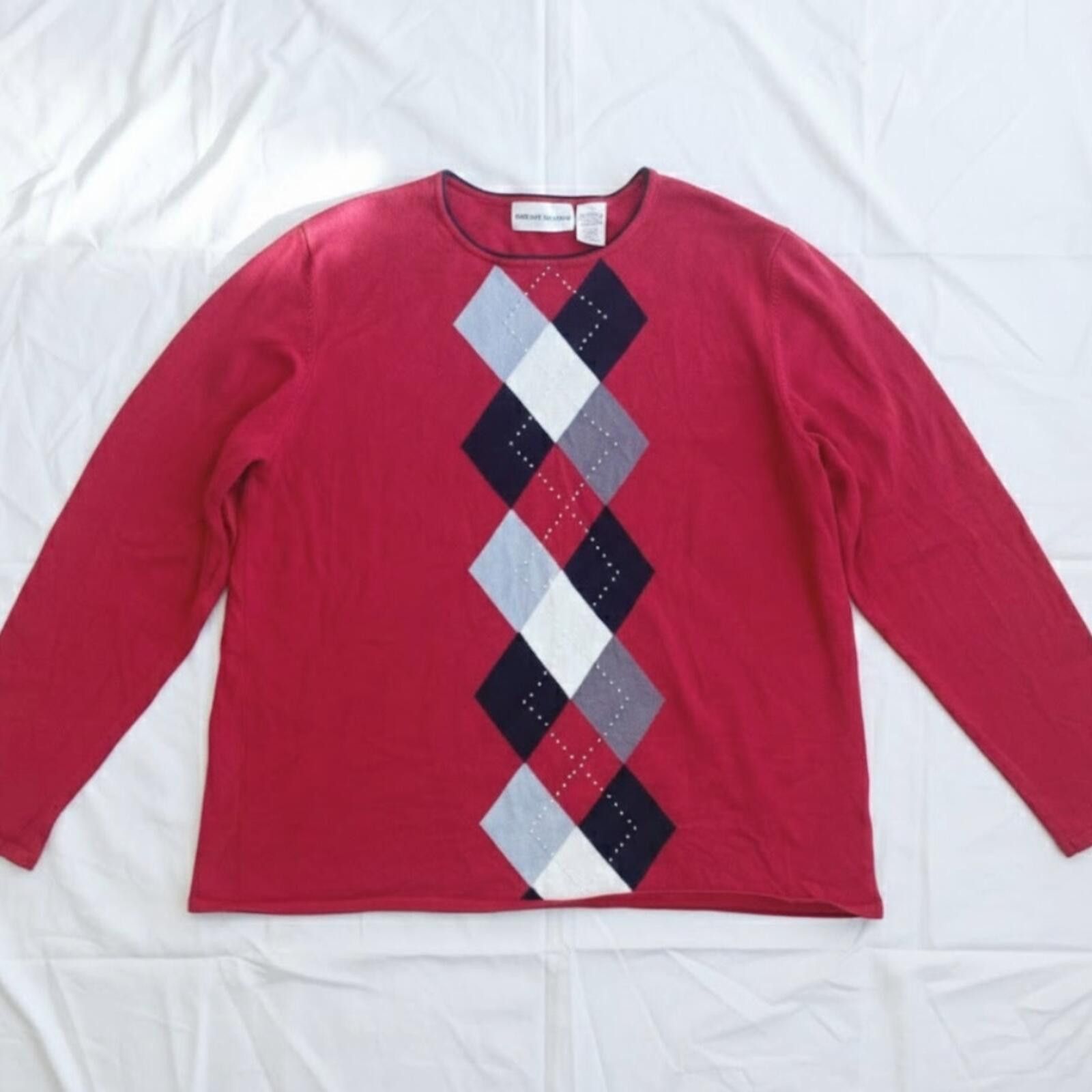 Other Alfred Dunner Red Diamond Beaded Blouse Top Womens Large Size L / US 10 / IT 46 - 1 Thumbnail