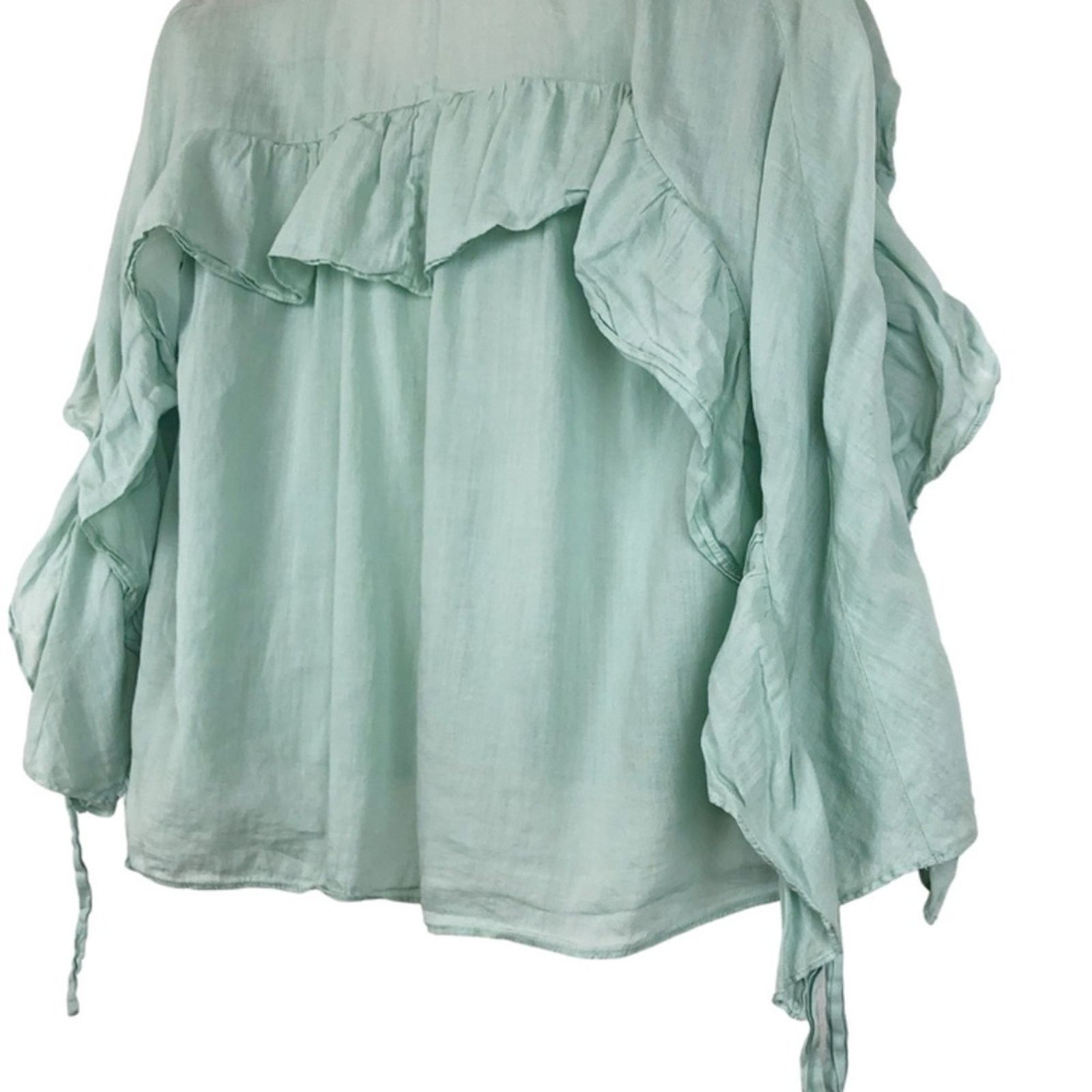 Zara Zara Women’s Basic Sage Ruffle Feminine Blouse Size M / US 6-8 / IT 42-44 - 12 Thumbnail