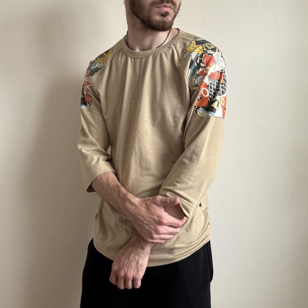 If Six Was Nine × Japanese Brand × Vintage MdP Modèle de Prudence Japan Tattoo Sleeve Beige 3/4 T-Shirt Size US L / EU 52-54 / 3 - 1 Thumbnail