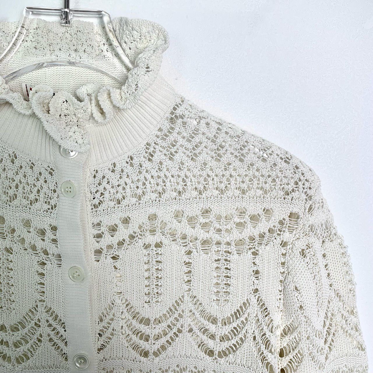Alexander McQueen Alexander Mcqueen Ivory Lace Cutout Knit Button-Up Cardigan Size S / US 4 / IT 40 - 6 Thumbnail