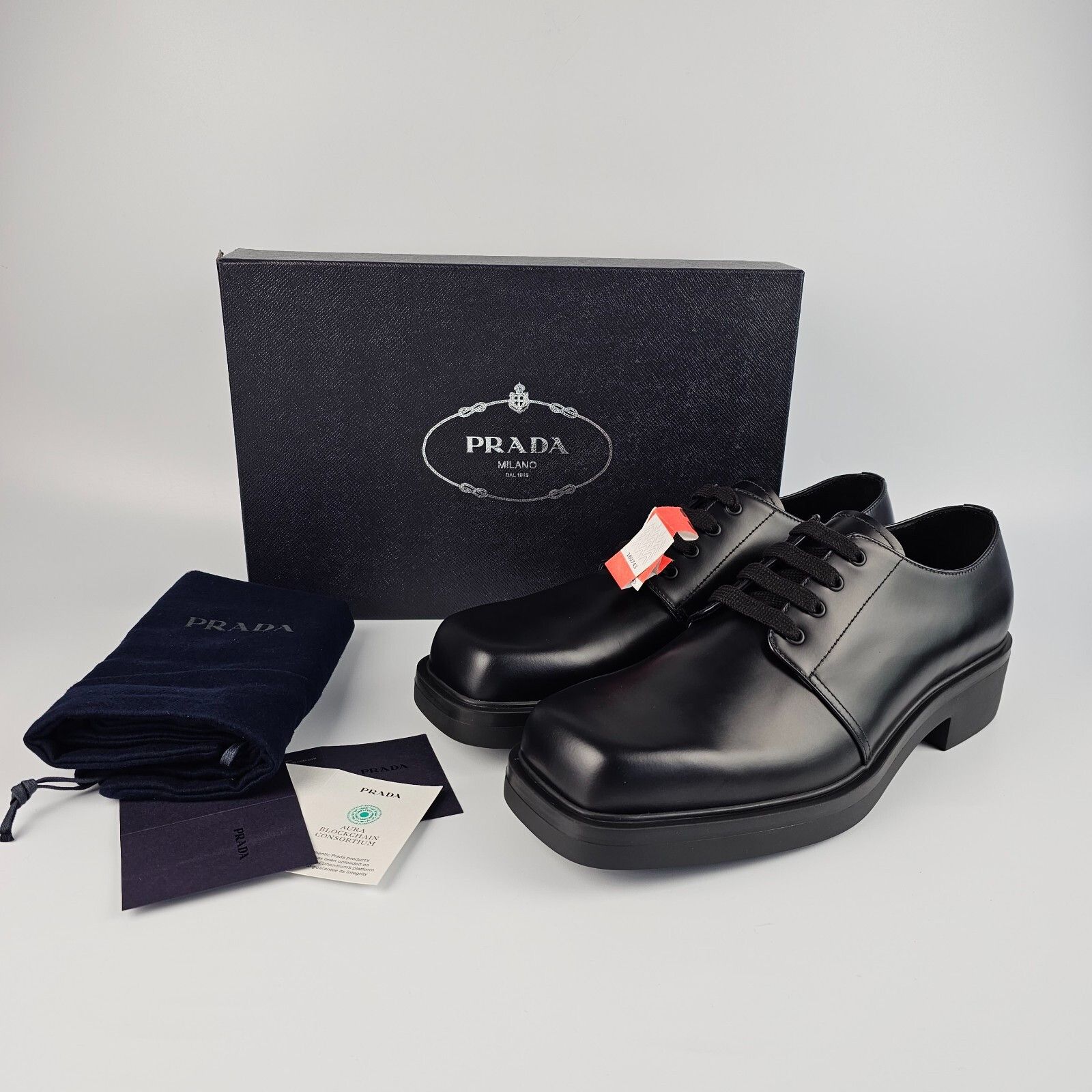 Prada PRADA Black Brushed Leather Derby Shoes New And Authentic (M Size US 12 / EU 45 - 2 Thumbnail
