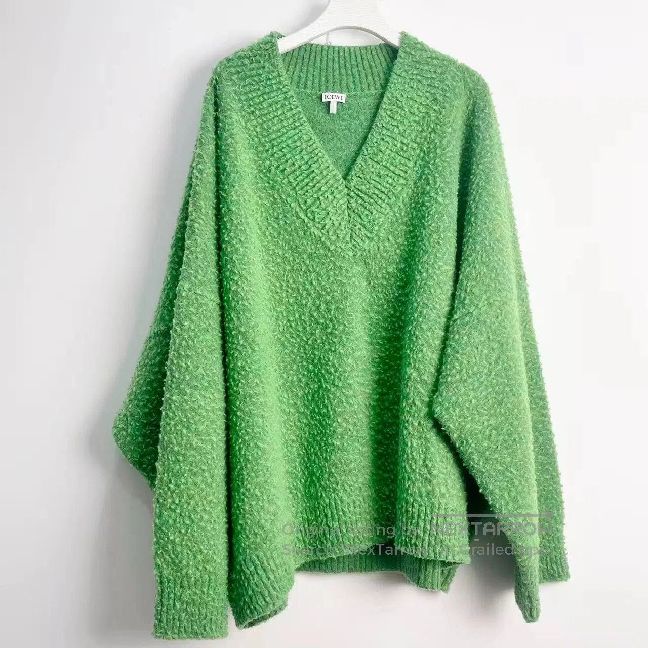 LOEWE Green V-Neck Loose Sweater.
