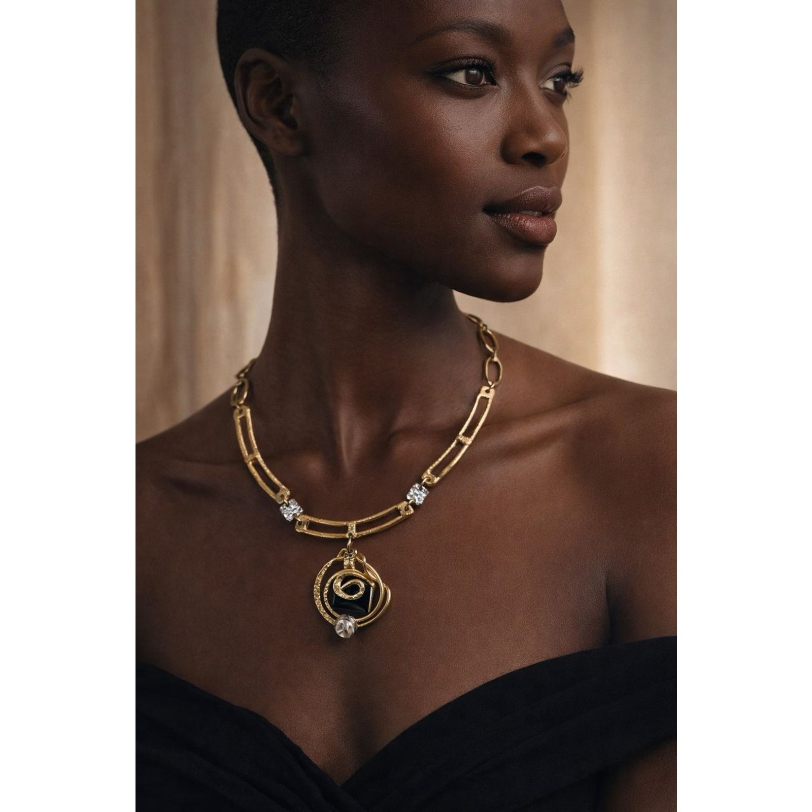 Other Vintage Unsigned Gold Tone Modernist Statement Necklace 16" Size ONE SIZE - 2 Thumbnail