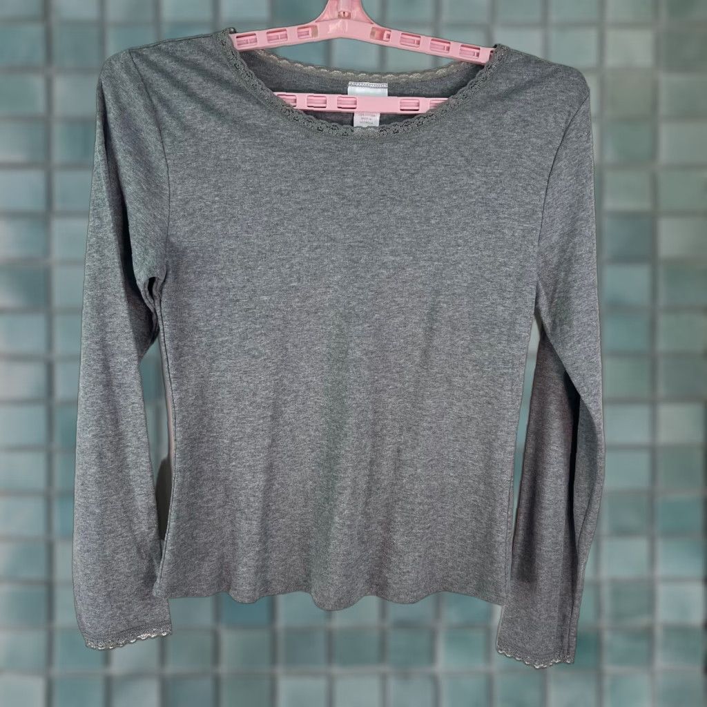 Vintage Enchanted Blouse Shirt Womens Gray 100% Cotton Round Neck Long Sleeve Size M Casual Women's Top Size M / US 6-8 / IT 42-44 - 1 Thumbnail