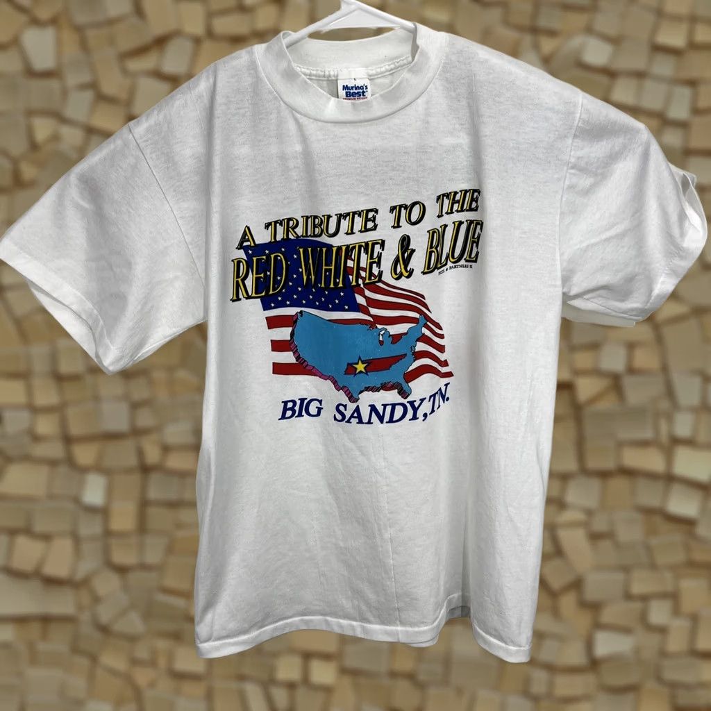 Vintage VINTAGE Murina T-Shirt USA 90s White Short Sleeve Crew Neck Large L Men's Graphic Print Single Stitch Signature Logo Front/Back Blue Size US L / EU 52-54 / 3 - 1 Thumbnail