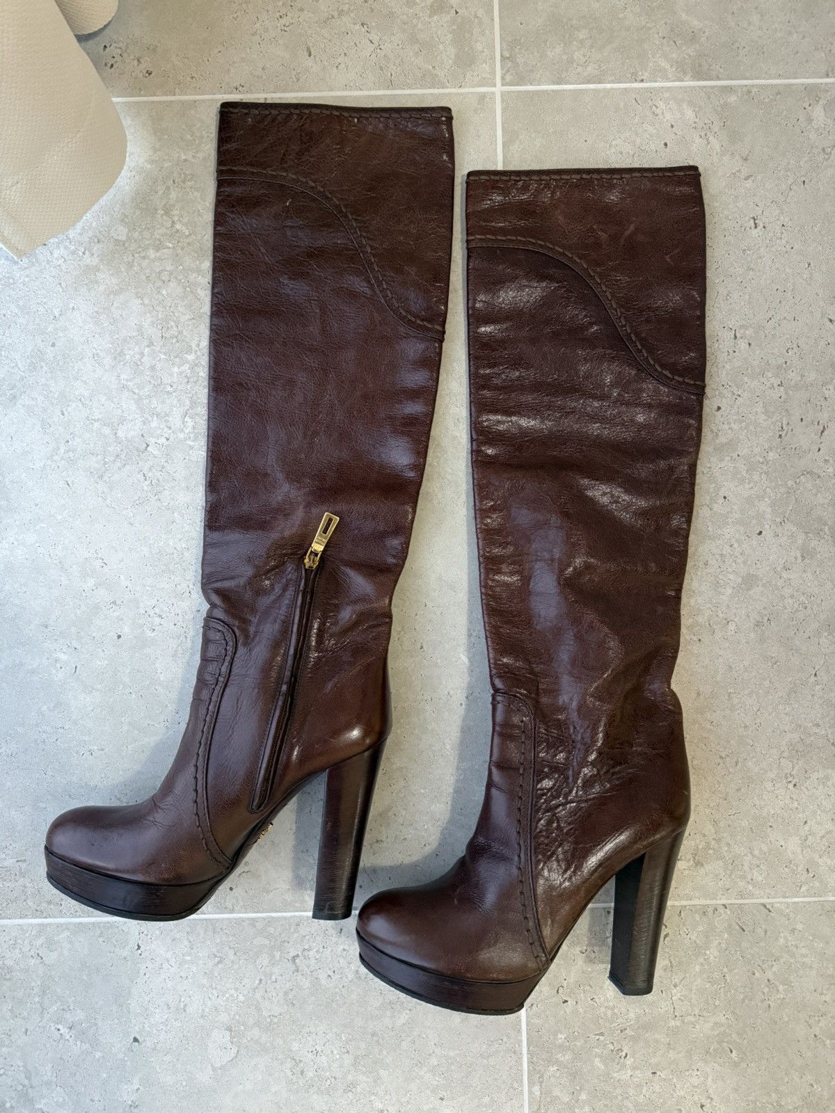 Prada Prada Leather Boots Brown Size US 8 / IT 38 - 2 Thumbnail
