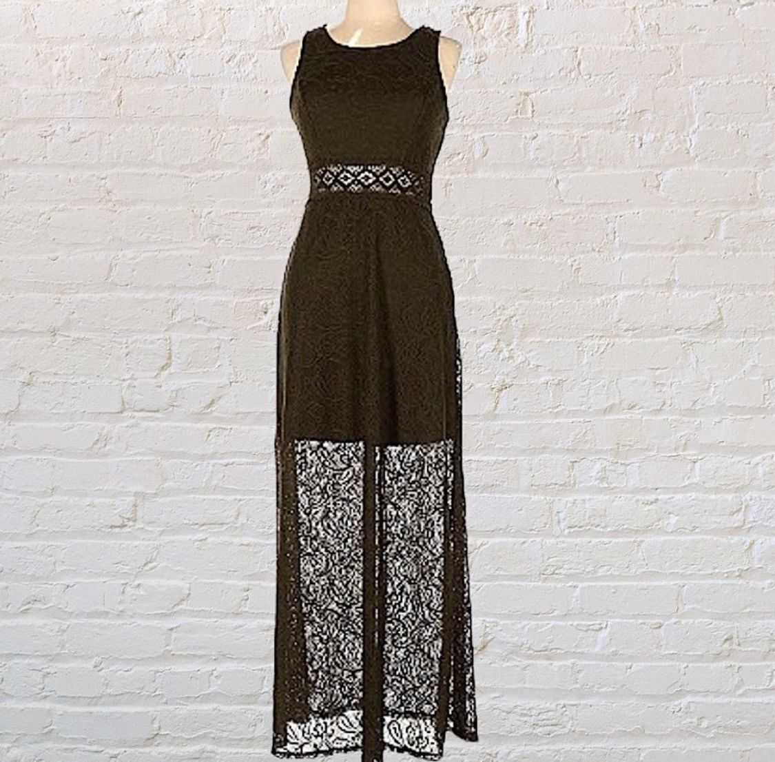 Other OLIVE CROCHET SLEEVELESS EMBROIDERED LACE MINI MAXI DRESS Size L / US 10 / IT 46 - 9 Thumbnail