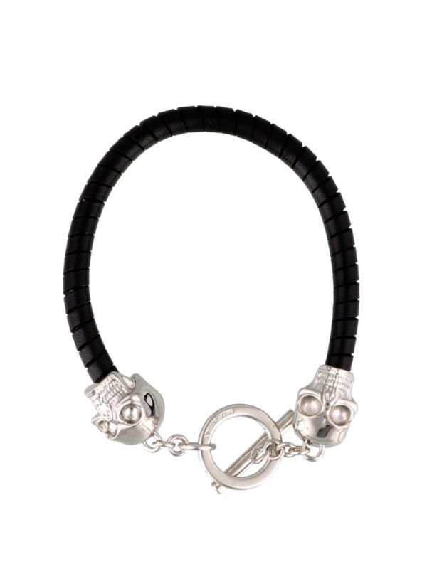Alexander McQueen o1w1db10725 Size:OS/Skull Leather Bracelet in Black/Silver Size ONE SIZE - 1 Thumbnail