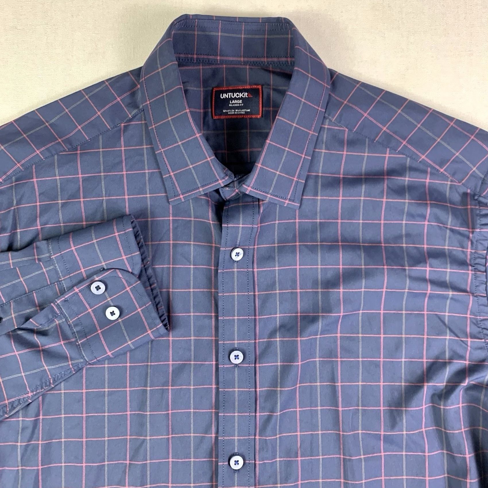 UNTUCKit UNTUCKit Shirt Mens Large Blue Windowpane Long Sleeve Altrugo Performance Size US L / EU 52-54 / 3 - 2 Thumbnail
