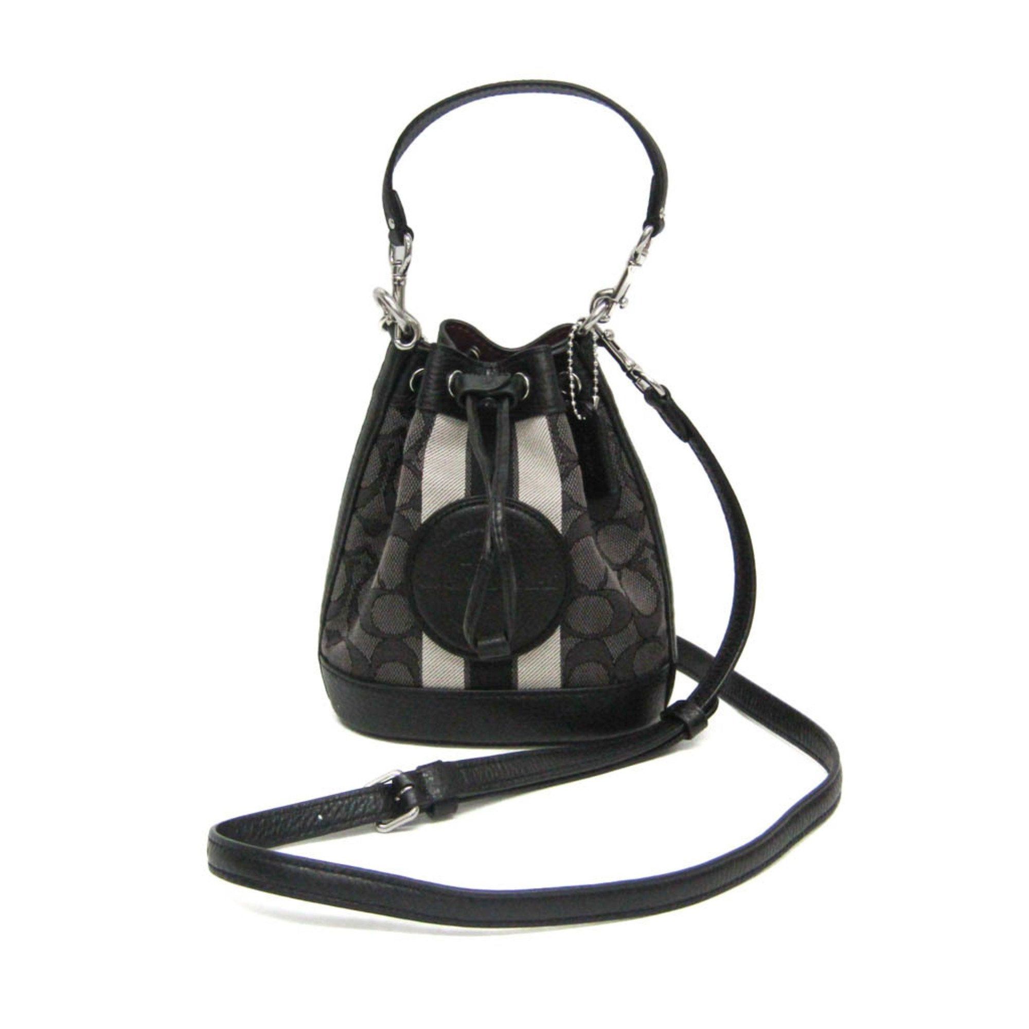 image of Coach Signature Mini Dempsey Bucket Bag C8322 Women's Leather,canvas Shoulder Bag,tote Bag Black,gr