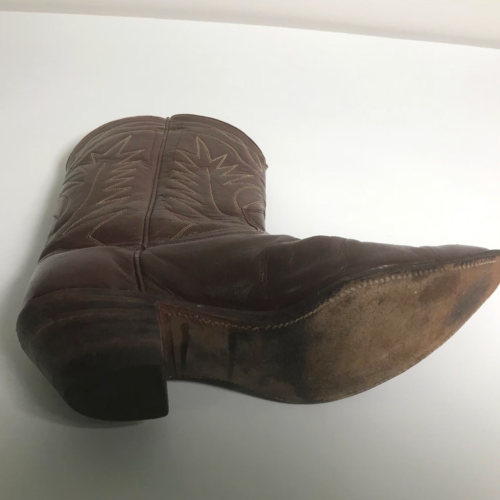 Justin Boots VINTAGE Justin Boots Womens 6 Brown Leather Western Cowboy Pull Tabs 1950s Womens Size US 6 / IT 36 - 6 Thumbnail