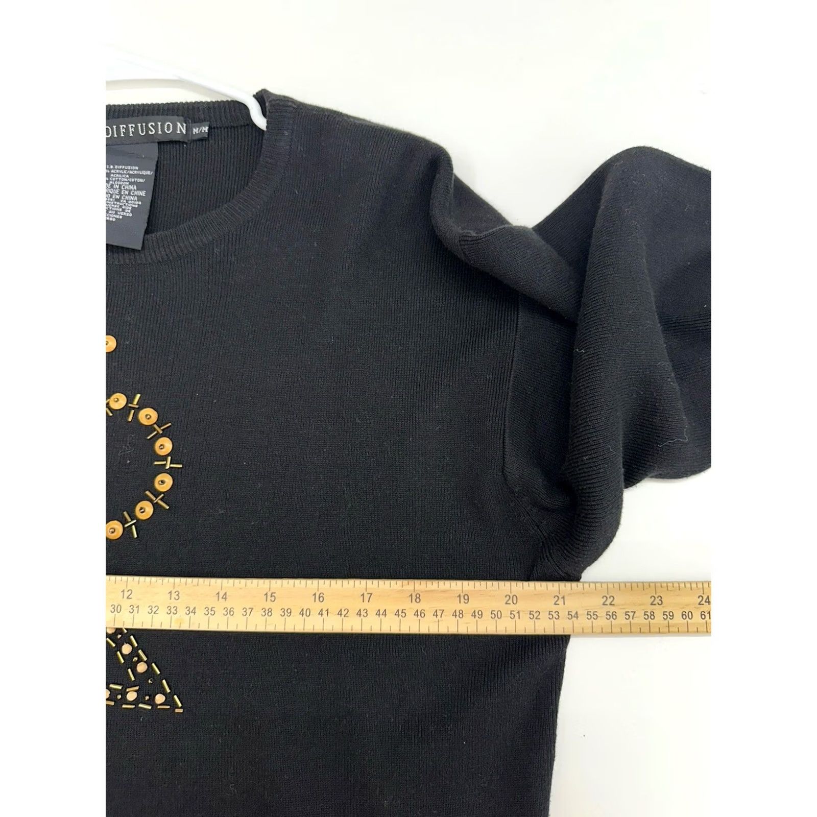 Vintage IB Diffusion Womens Sweater Size Medium Black Beaded Sequin Vintage Crew Neck Knit Pullover Casual Ladies M Black Sequin Beaded Vintage Size M / US 6-8 / IT 42-44 - 7 Thumbnail