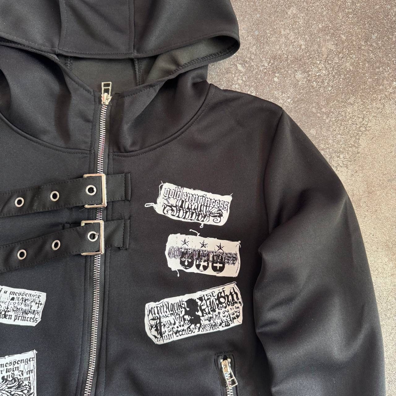 Other Opium Y2K Punk Rave Goth Patchwork + Bondage Zip Hoodie Size S / US 4 / IT 40 - 5 Thumbnail