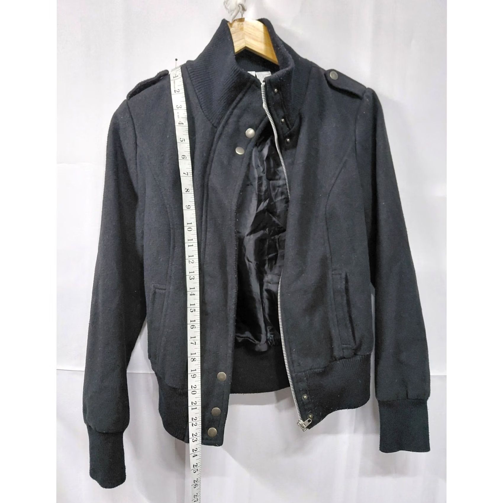 Vintage Voice Bomber Jacket - Black Wool Blend Size M / US 6-8 / IT 42-44 - 6 Thumbnail