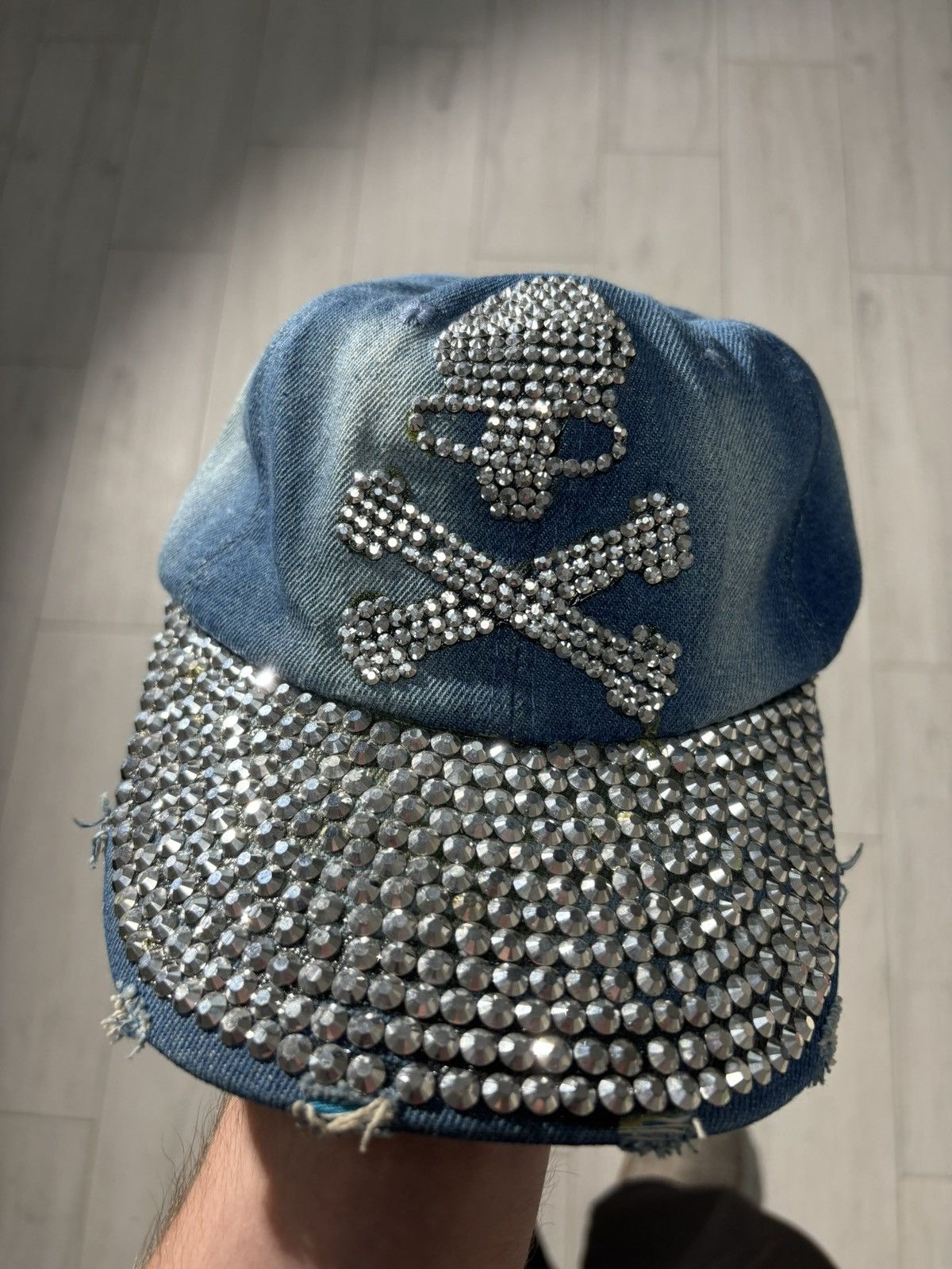Japanese Brand Y2K Japanese Cap Denim Skull Dead Rhinestones Size ONE SIZE - 6 Thumbnail