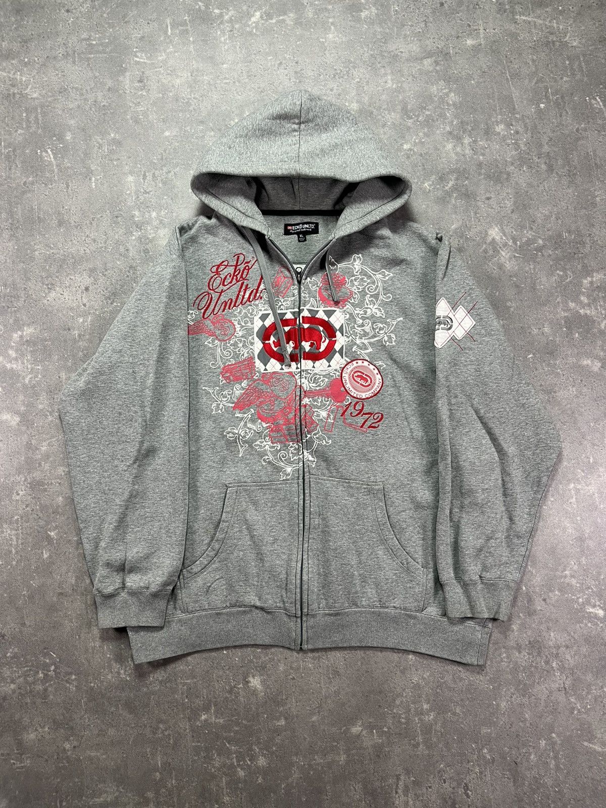 Ecko Unltd. Ecko Unltd Big Tattoo Print Logo Baggy Zip Hoodie XL XXL Size US XL / EU 56 / 4 - 1 Thumbnail