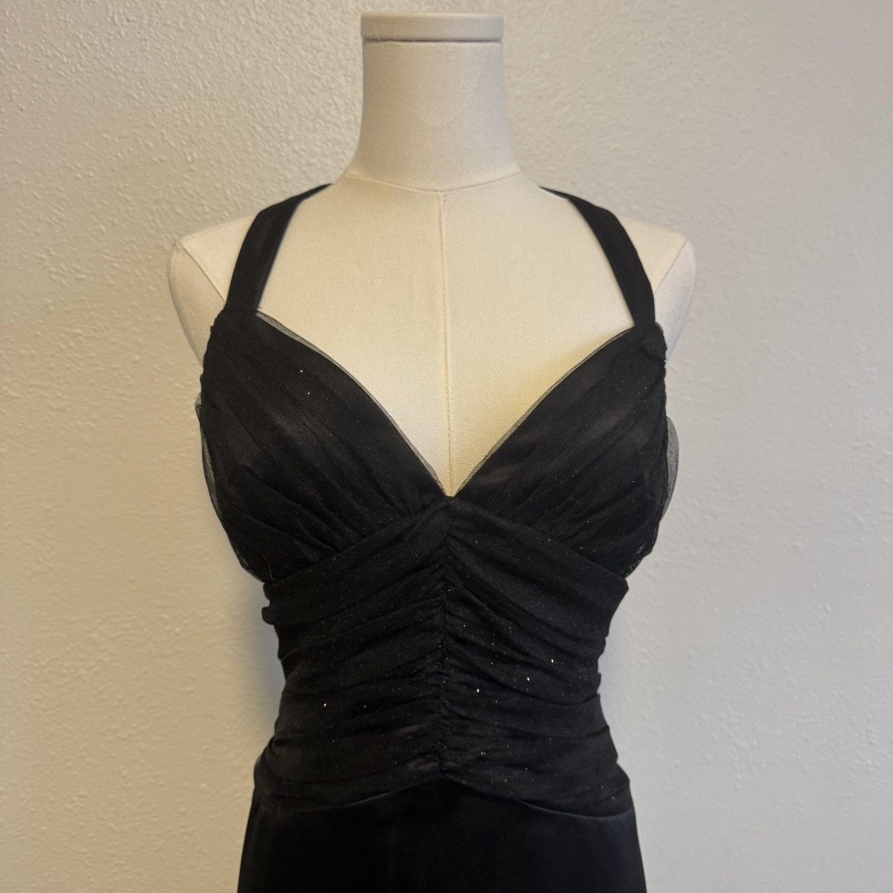 Other ONYX NITE Vintage Black Glitter Ruched V Neck Prom Dress | Grailed