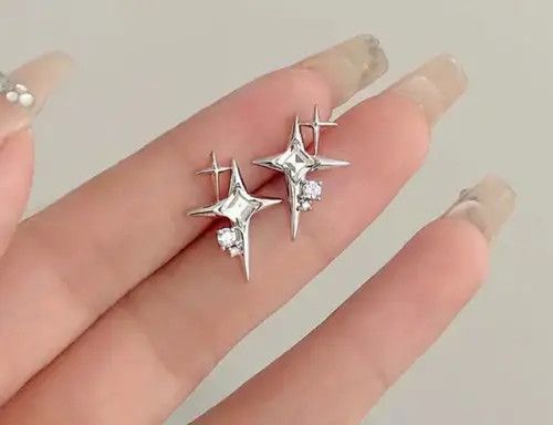 Jewelry Crystal Star Stone Earrings Gothic Punk Chrome Jewelry Spike Size ONE SIZE - 1 Thumbnail