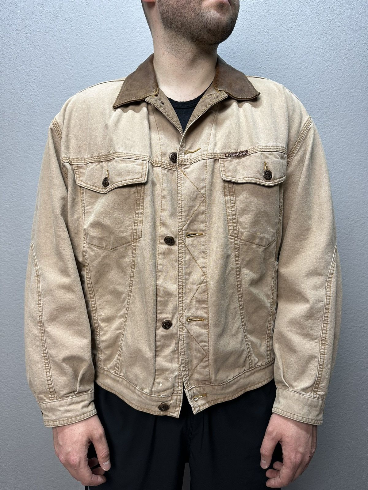 Vintage Vintage Marlboro Boxy Denim Jacket Beige Distressed Rare Size US XL / EU 56 / 4 - 8 Thumbnail