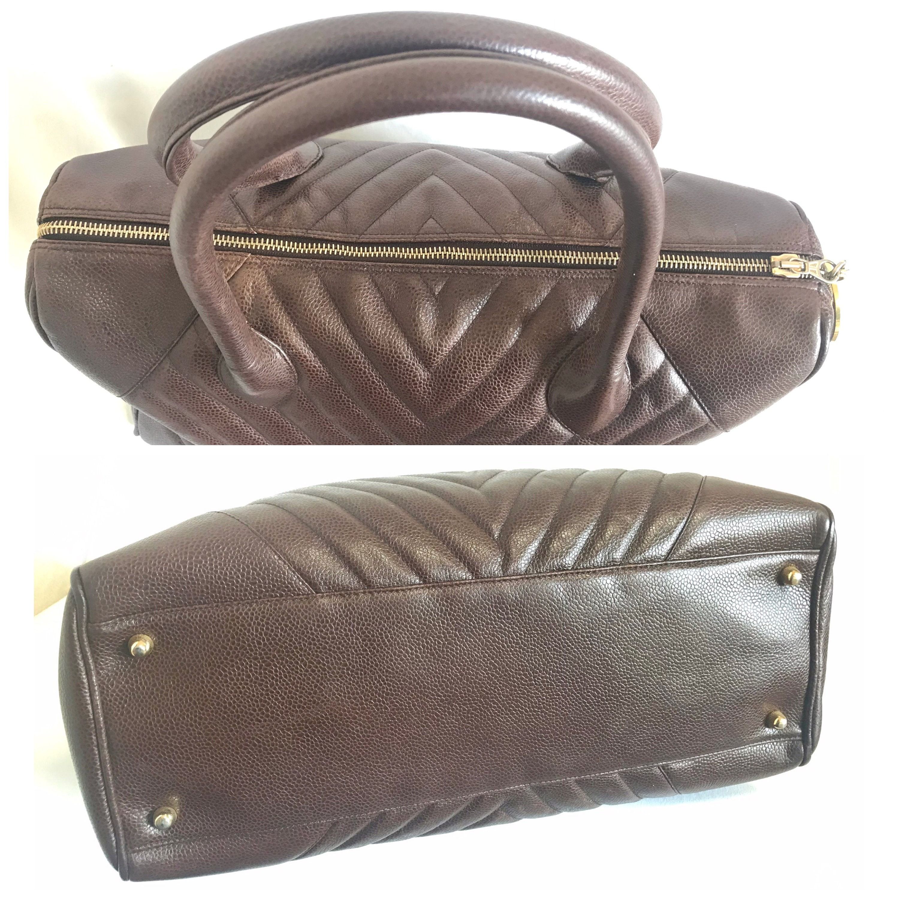 Chanel Vintage CHANEL brown caviarskin v stitch, chevron style bag, Size ONE SIZE - 8 Thumbnail