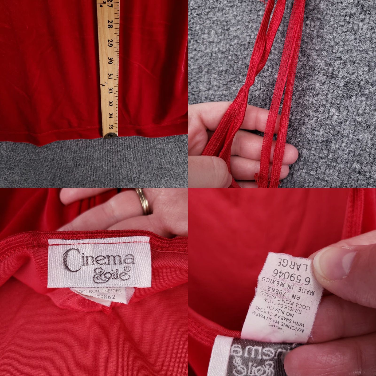 Vintage Cinema Etoile Slip Dress Womens L Red Velvet Chemise Nightgown Lingerie Slip Dress Size L / US 10 / IT 46 - 8 Thumbnail