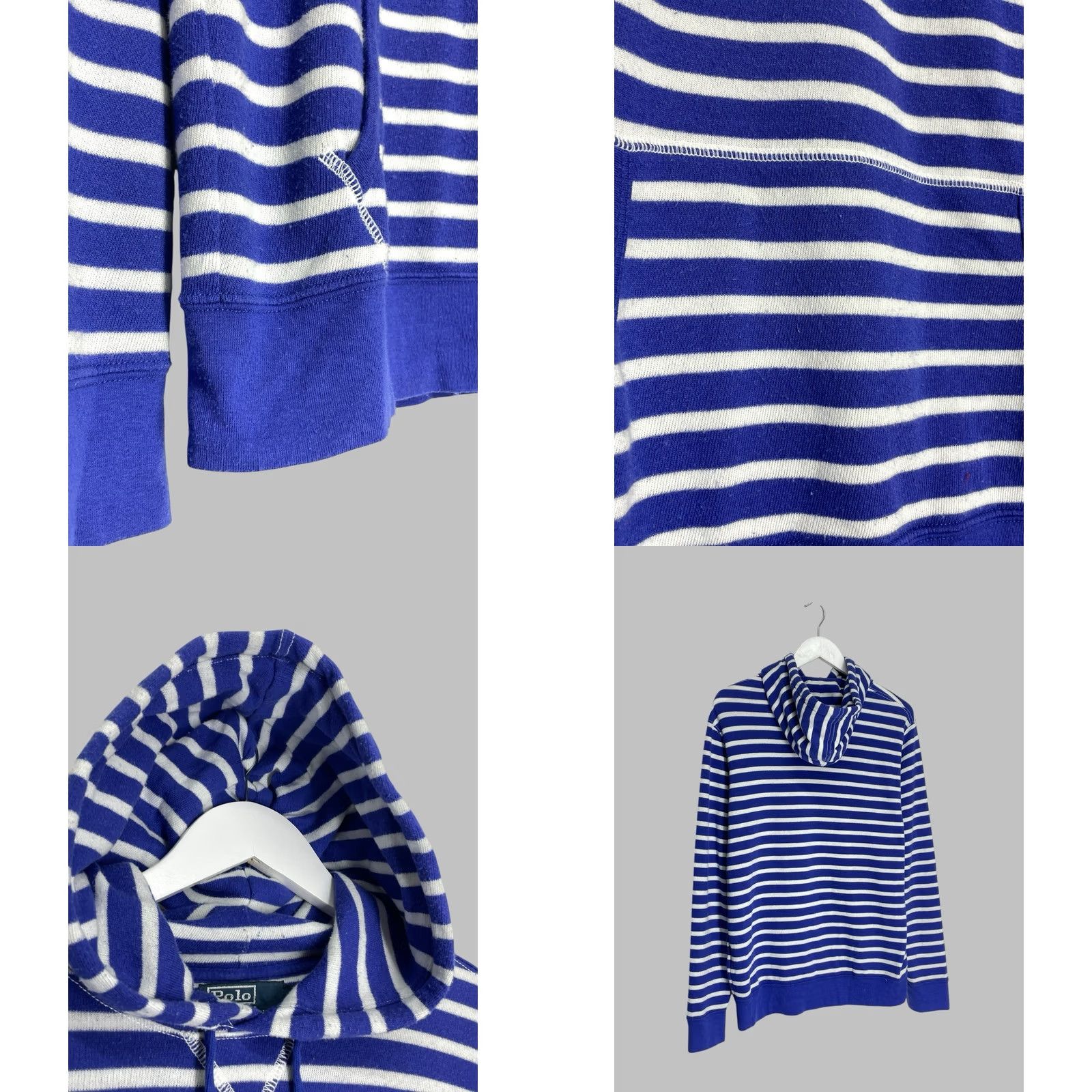 Polo Ralph Lauren VINTAGE Polo Ralph Lauren Hoodie Striped Shirt Mens Pullover Logo Pocket Blue White L Regular Size Size US L / EU 52-54 / 3 - 8 Thumbnail
