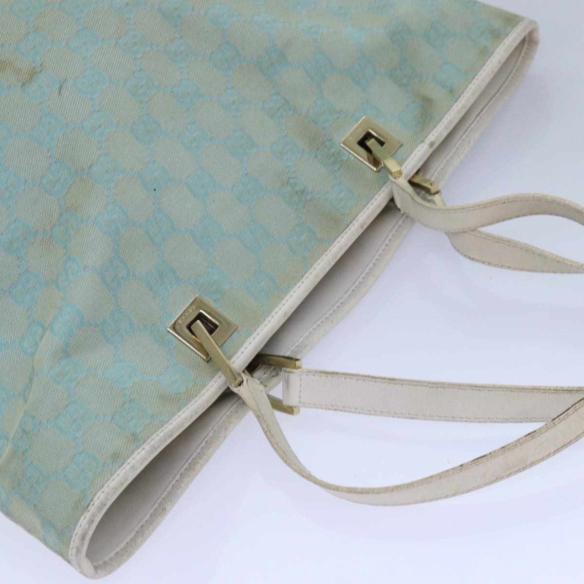 Gucci GUCCI GG Canvas Tote Bag Light Blue White Gold 002 002 Size ONE SIZE - 6 Thumbnail