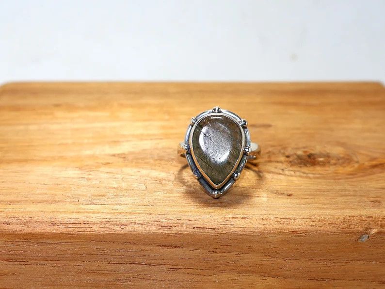 Handmade Handmade Rutile Quartz Sterling Silver Ring: Statement Ring Size ONE SIZE - 2 Thumbnail