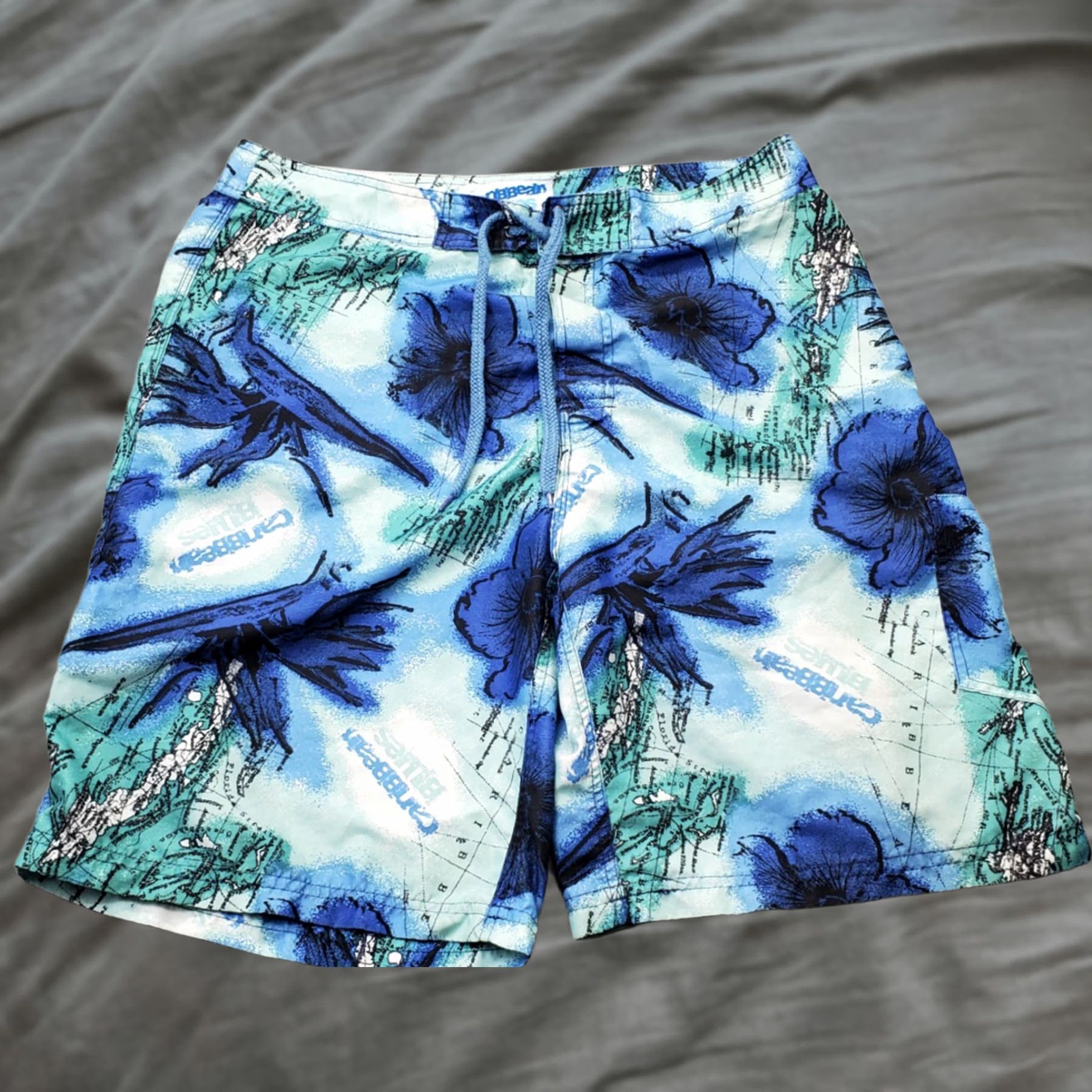 Vintage Caribbean Blues Board Short Mens Size 34 Multi Floral Swimwear Lace Up Front Shirt Size US 34 / EU 50 - 1 Thumbnail
