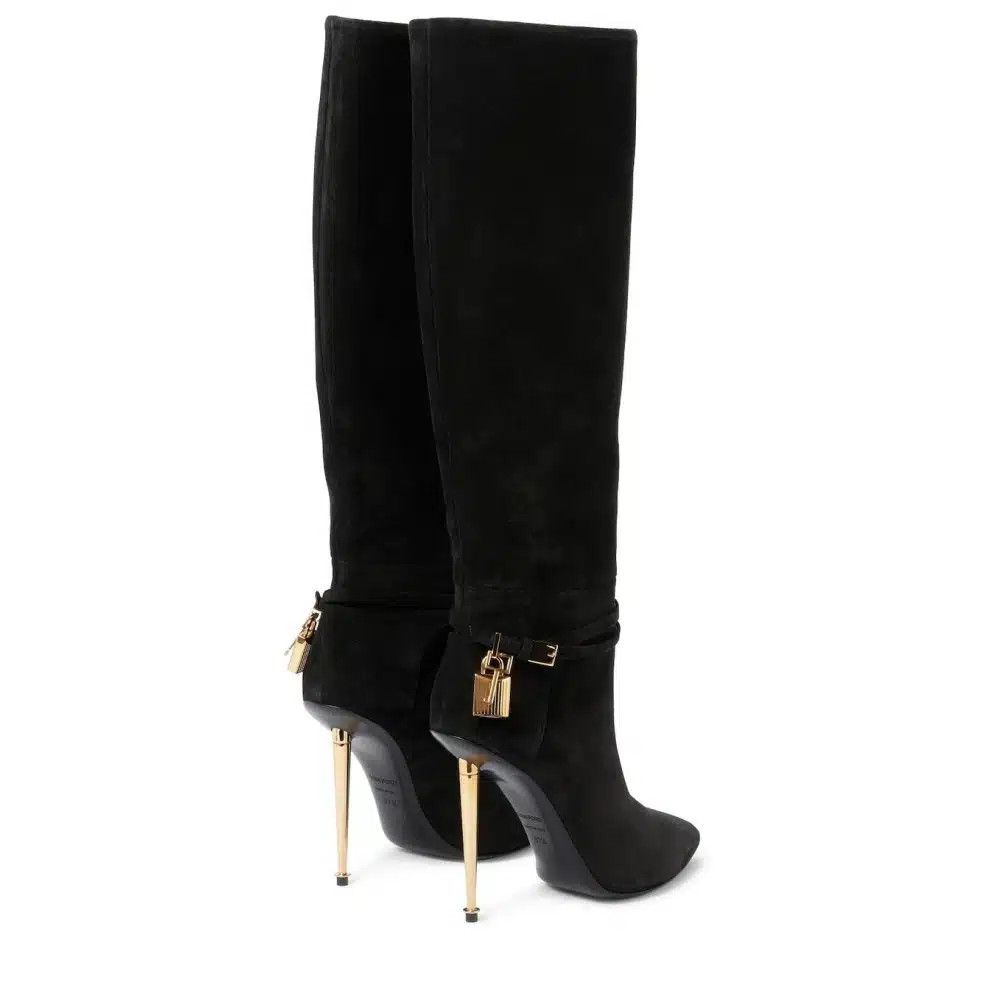 Tom Ford o1loc1c1124 W2529T Padlock Suede Knee Boots in Black Size US 12 / IT 42 - 2 Thumbnail