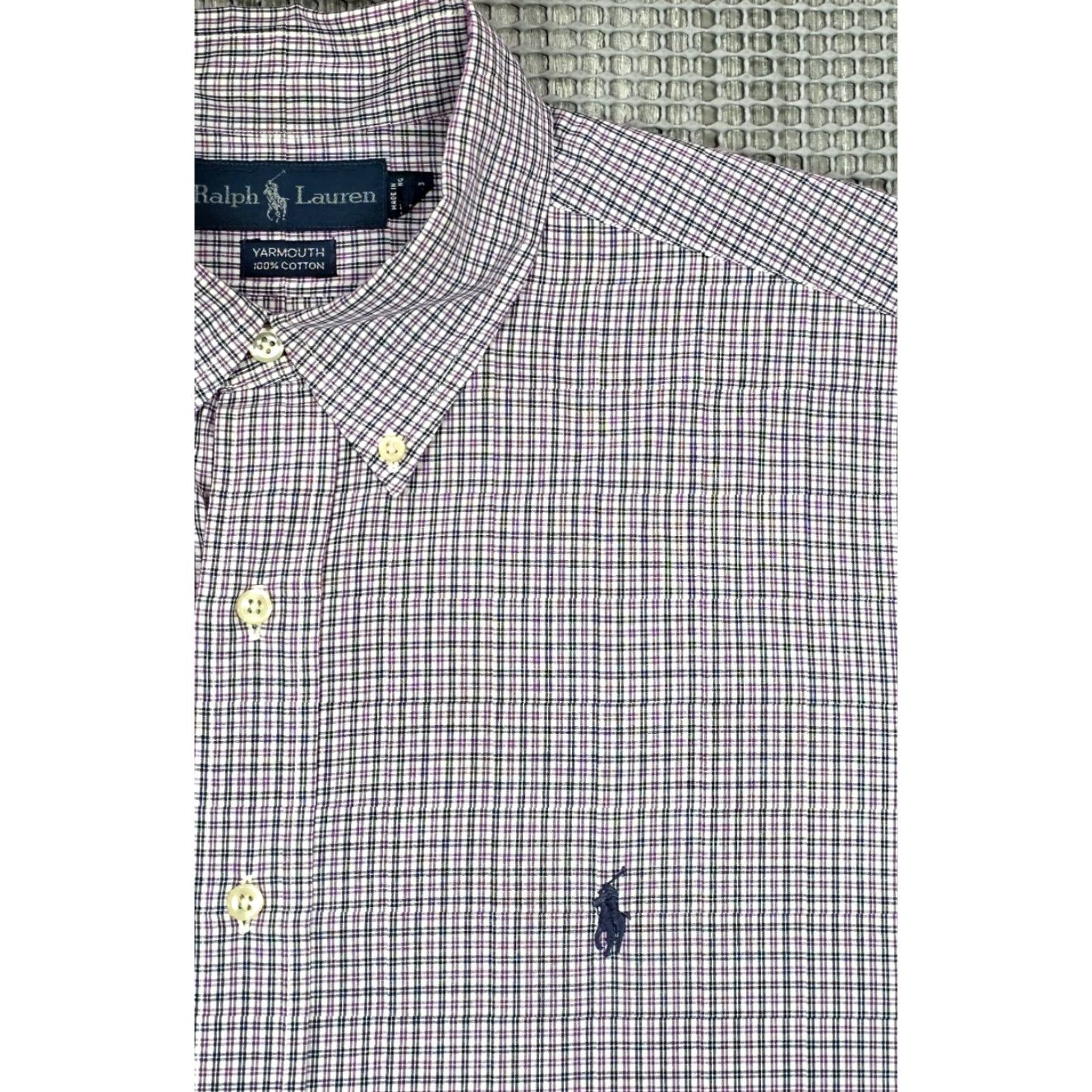 Polo Ralph Lauren VINTAGE Polo Ralph Lauren Blaire Shirt Long Sleeve Button-Up Plaid Yarmouth 90s 17-32/33 Purple White Mens Regular OCBD Ox ford Cloth Size US XL / EU 56 / 4 - 3 Thumbnail