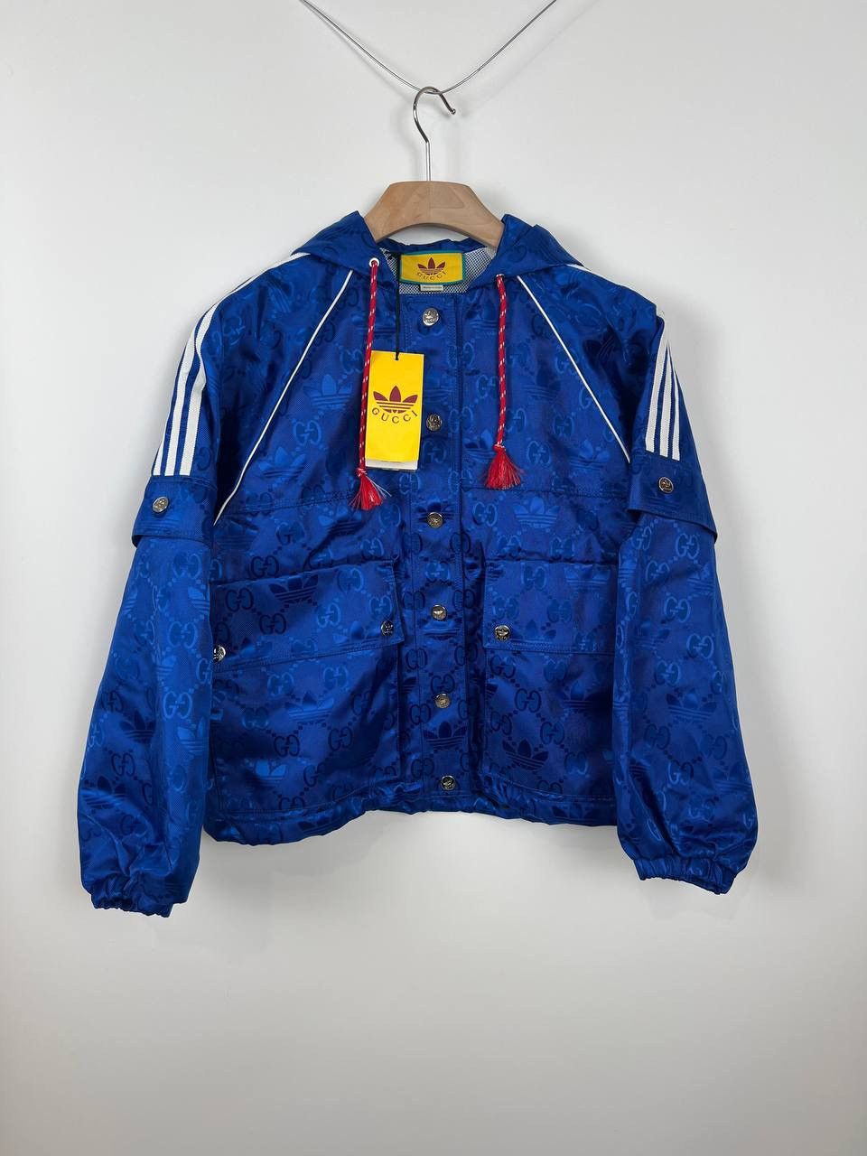 Image of Adidas GG Trefoil Jacquard Jacket in Blue, Women's (Size XS)