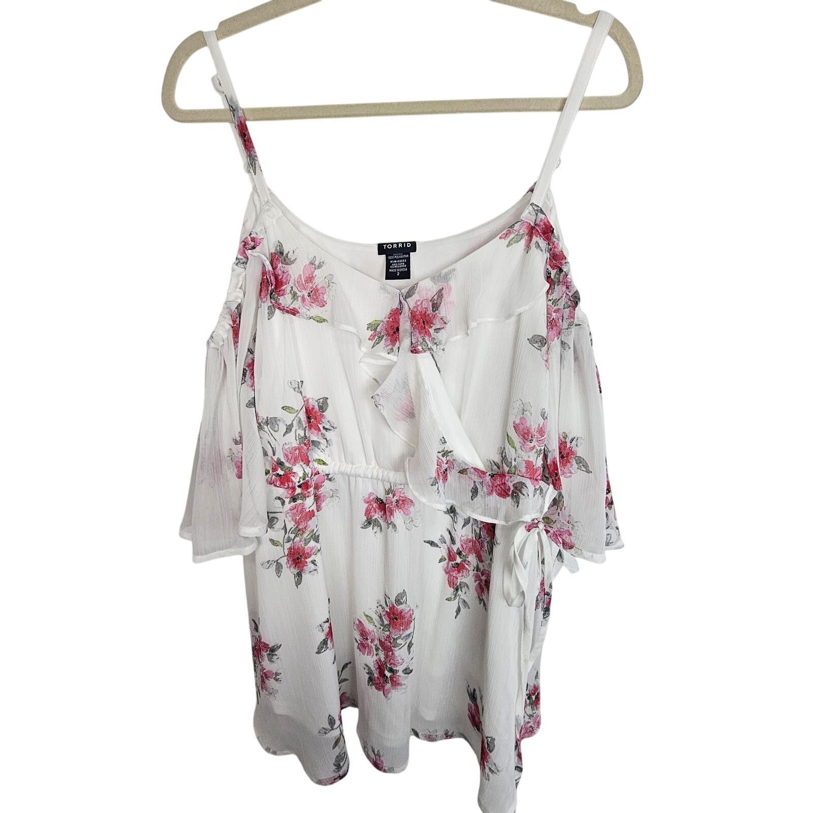 Torrid Torrid Womens Floral Cold Shoulder Top Plus Size 2X Ruffle Size XXL / US 16-18 / IT 52-54 - 2 Thumbnail
