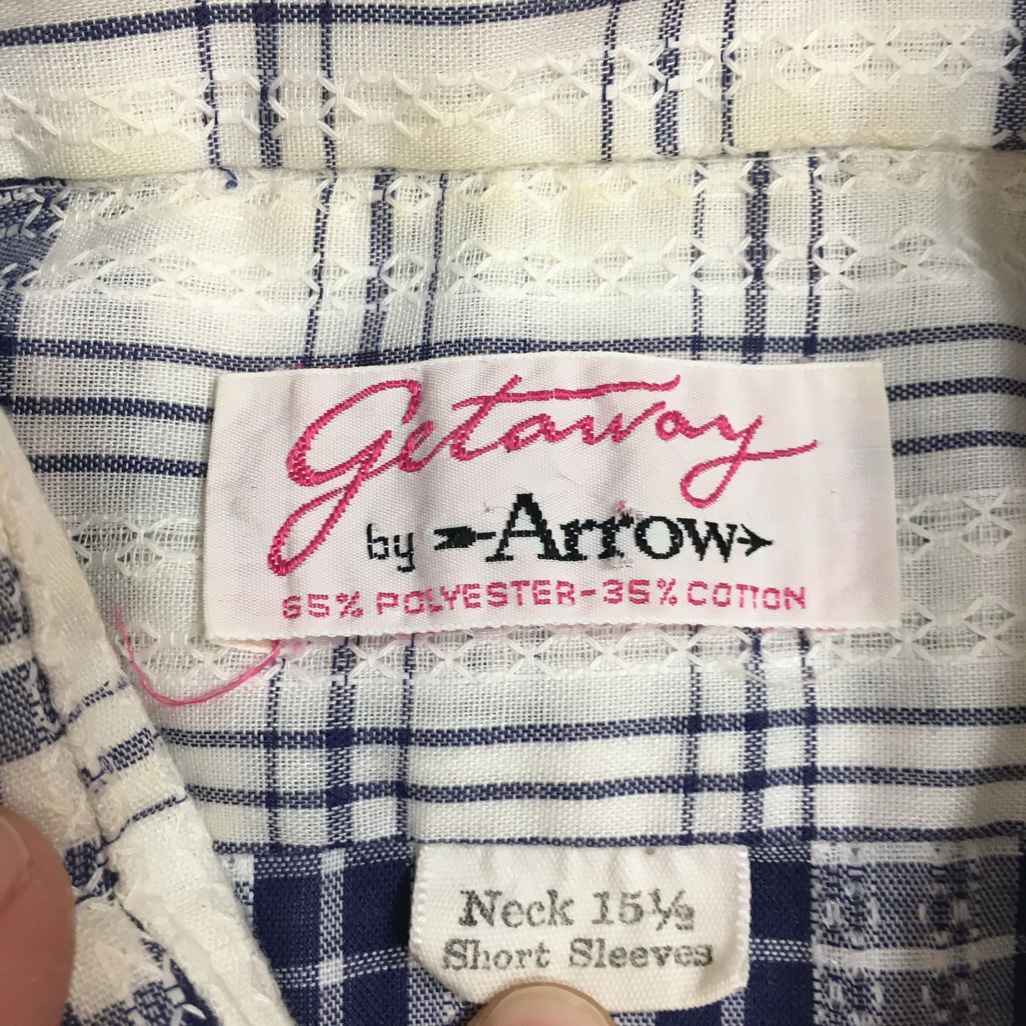 Arrow Vtg Arrow Textured SANFORIZED PLUS Blue White Plaid Shirt Size US L / EU 52-54 / 3 - 3 Thumbnail