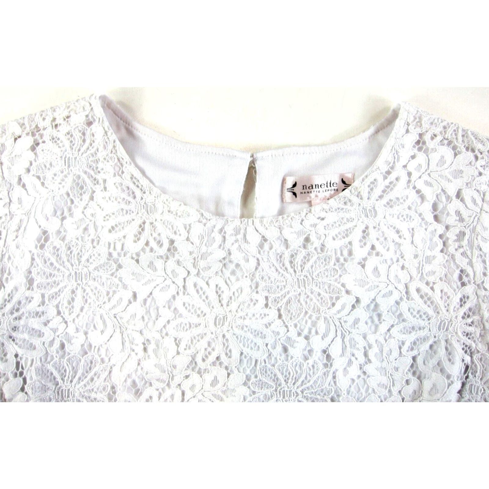 Nanette Lepore NANETTE LEPORE White Floral Crochet Lace Ruffle Sleeve Tunic Blouse Woman Large Size L / US 10 / IT 46 - 4 Thumbnail