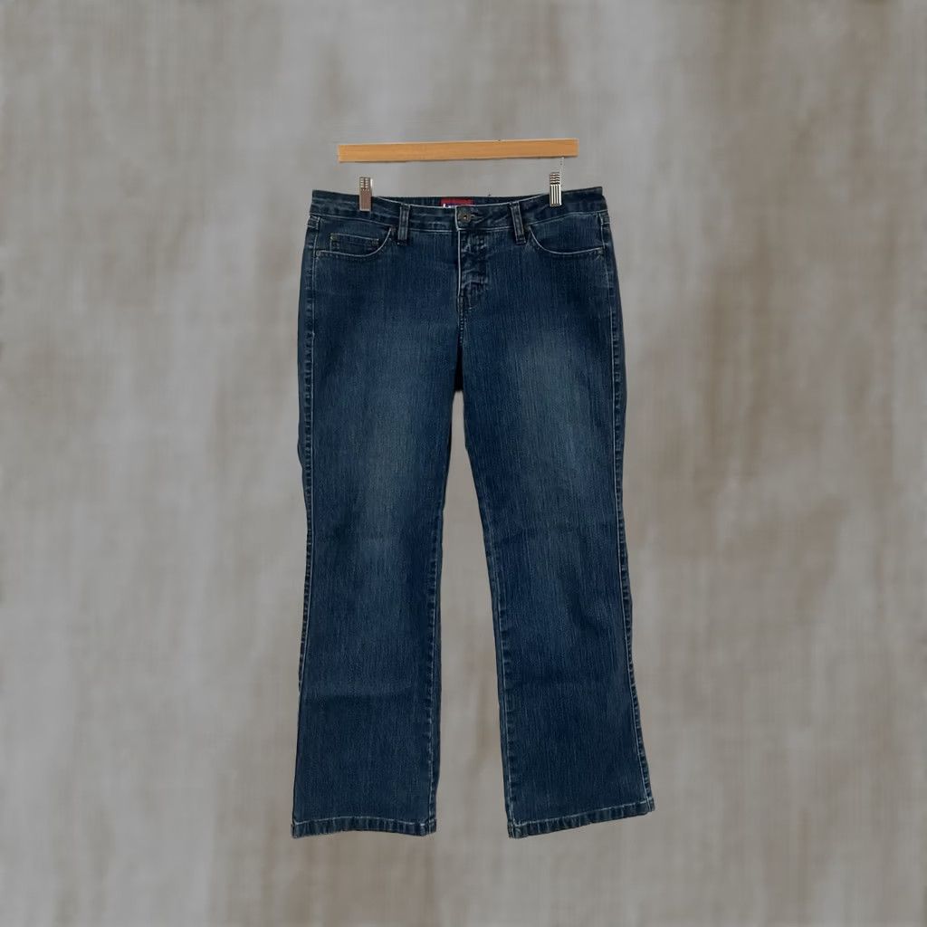 Denime Westport Jeans Womens Size 10 Blue Straight Jeans 5-Pocket Denim Studded Rhinestone Casual Shaping Stretch Regular Rise Mid Size 32" / US 10 / IT 46 - 1 Thumbnail